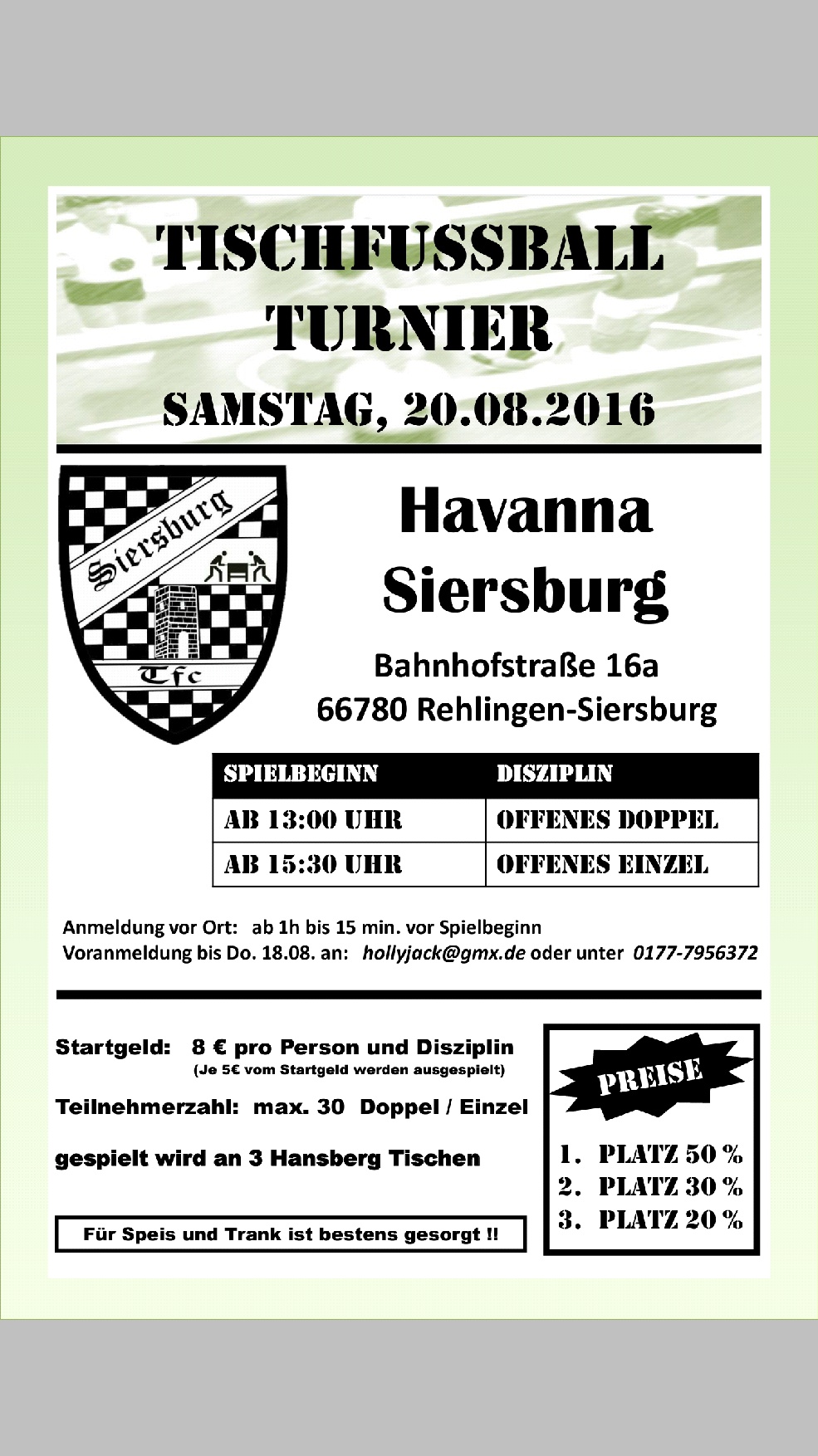 Tischfussball Turnier TFC Siersburg 20.08.2016